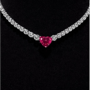 925 Sterling Silver with Ruby Heart Design Necklace | Bridal Jewelry | Luxury Jewelry.