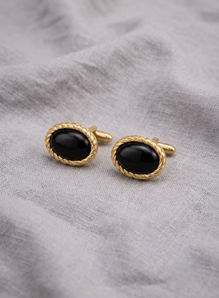 18k Gold Plated 925 Sterling Silver Men's Cufflink With Black Onyx Gemstone Men's Jewelry.