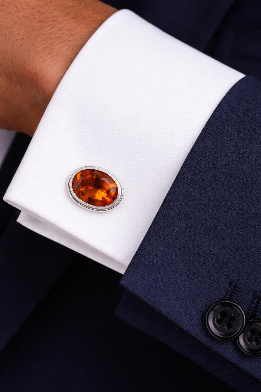 Faceted Hassonite Garnet Cufflinks with Diamond Halo - 925 Sterling Silver, Elegant Grooms Accessories.
