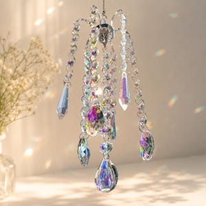Crystal Suncatcher Chandelier Wind Chime, Hanging Rainbow Maker Prism, Window Sun Catcher Pendant, Crystal Hanging Home Decor Gift