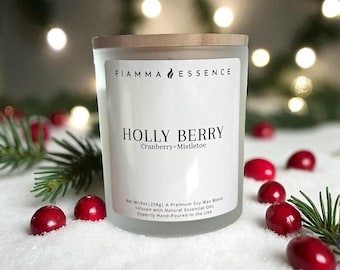 Holly Berry Soy Candle | Cranberry Mistletoe Holiday Scent