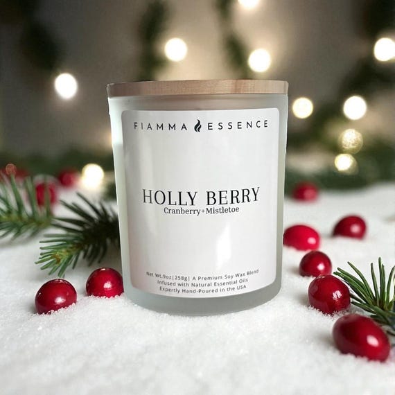 Holly Berry Soy Candle | Cranberry Mistletoe Holiday Scent