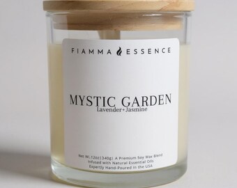 Mystic Garden Soy Wax Candle: Lavender Jasmine Scent - 14oz Jar