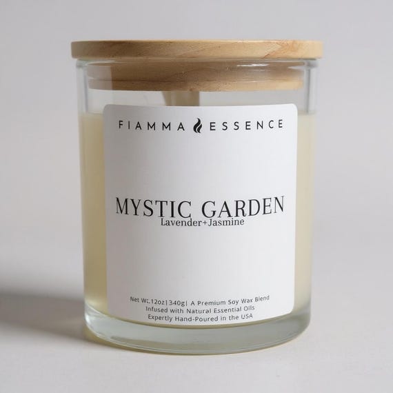 Mystic Garden Soy Wax Candle: Lavender Jasmine Scent - 12oz Jar