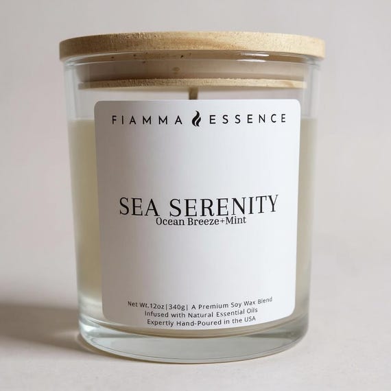 Sea Serenity Soy Candle | Ocean Breeze Scent, 12oz