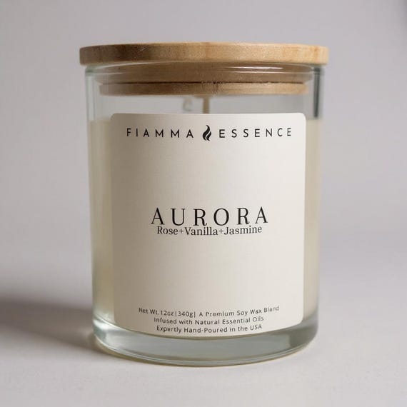 Aurora Rose Vanilla Jasmine Scented Soy Candle - 12oz