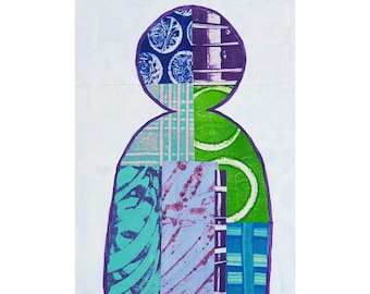 Abstract Person #2, 6"x8",  collage papers and acrylic paint on wood panel