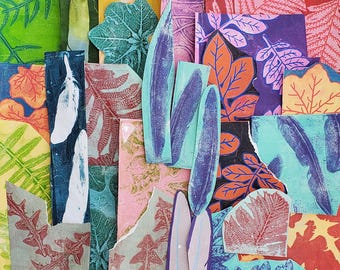 Feathers & Leaves Painted Papers Ephemera Collage Packs #6, 27 papers in each pack, approx. sizes range from 6.5"x9.5" to 1"x5"