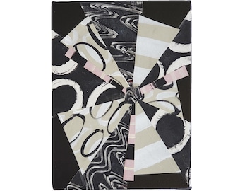 Emerging from the Void #2, 6"x8", collage papers -monoprinted in black, beige, white and light pink; acrylic paint - black; stretched canvas