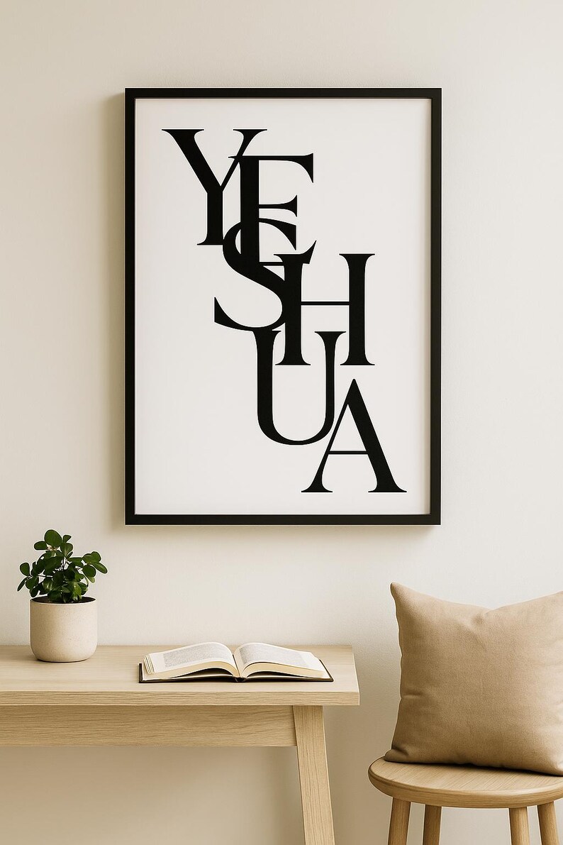 YESHUA Christian Wall Art | Minimalist Typography Print | Modern Black ...