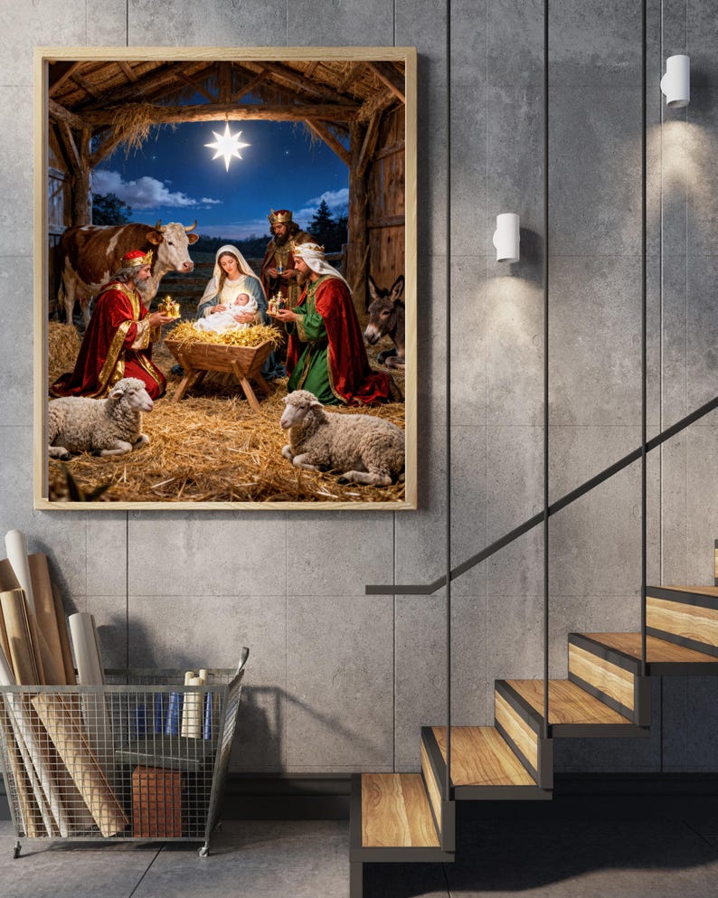 The Birth Of Jesus Nativity Scene Christian Wall Art Digital Download The Birth Of Jesus Nativity Scene Christian Wall Art Digital Download