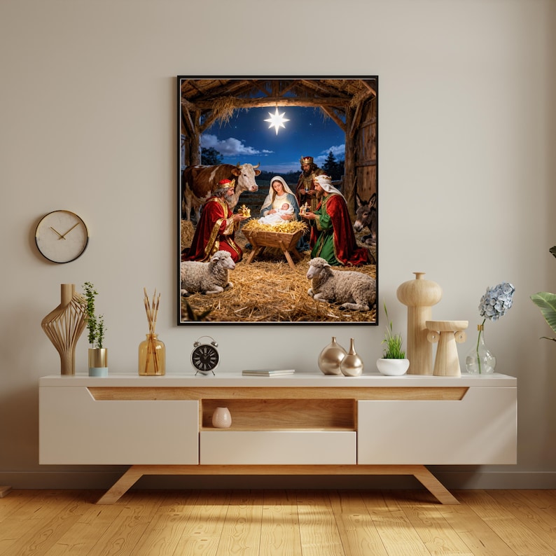 The Birth of Jesus – Nativity Scene Christian Wall Art Digital Download ...