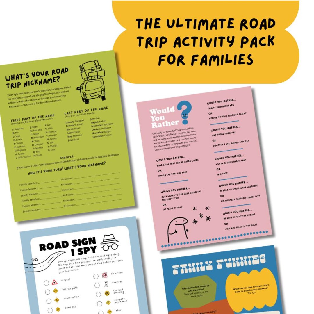 Road Trip Activity Pack for Families | Printable Car Games Bundle (PDF ...