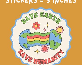 Save Earth Sticker – Retro Eco Vinyl Decal, 3 Inch Wavy Circle