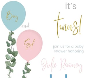 Twin Baby Shower Invitation: Boy Girl, Editable (Digital Download)