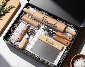 Engraved Rolling Pin and Cake Knife Gift Box, Kitchenware Gift Set, Can Opener and Dough Cutter, Home Baking Party Tools Set, Kitchen Decor