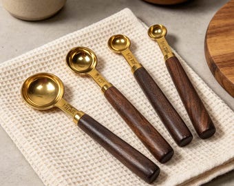 Wooden Measuring Spoon Set of 4, Gift for Baker, Birthday Gift, Housewarming Gift, Wedding Favor, Baking Supplies, Rustic Kitchen Gift