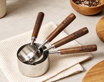 Personalized Stainless Steel Measuring Cup Set of 4, Engraved Gift for Bakers, Birthday Gift, Coporate Gift, New Home Gift, Christmas Gift