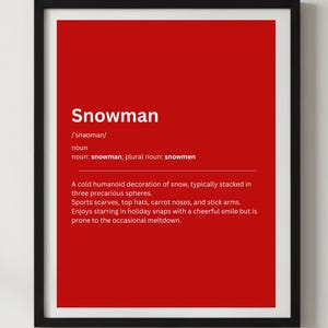 Grappige kerstwoorddefinitie kunstafdrukken | Vakantiewoordenboekstijl (digitale download)