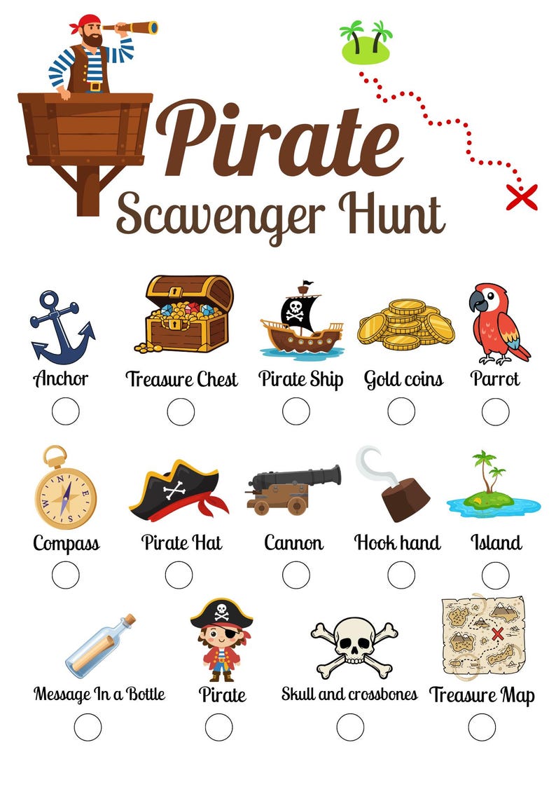 Pirate Scavenger Hunt Game, | Kids Party Activity (PDF Download) - Etsy