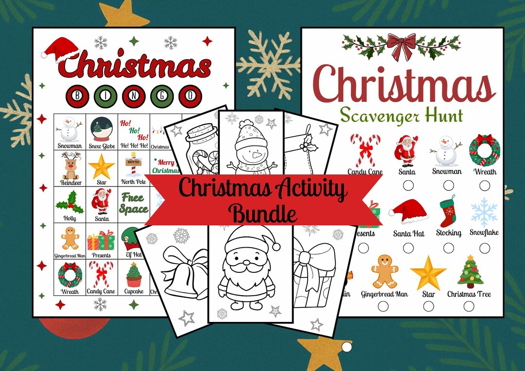 Christmas Games Bundle | Printable Bingo, Scavenger Hunt, Coloring ...