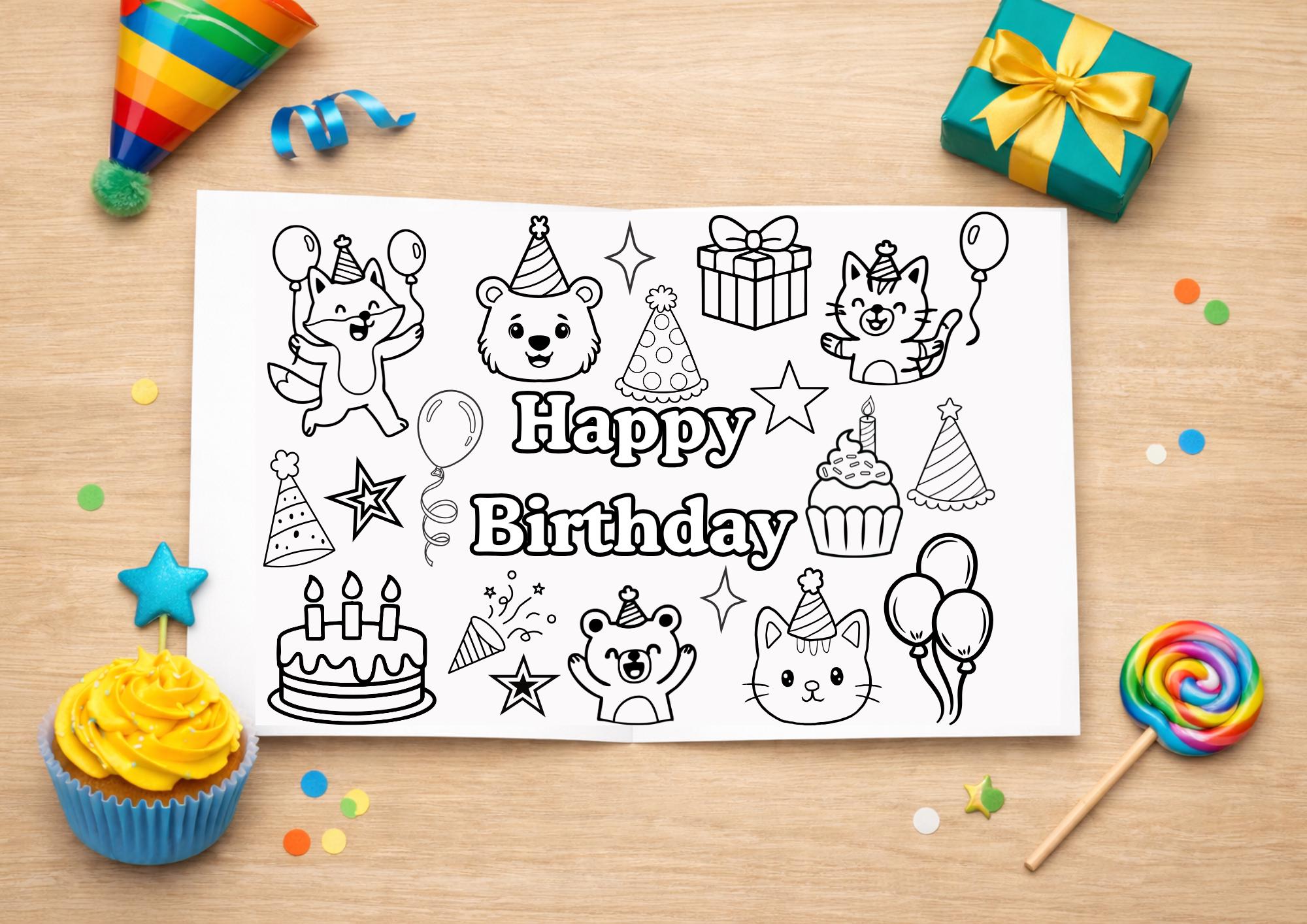 Happy Birthday Coloring Placemat / Poster for Kids | Printable PDF ...
