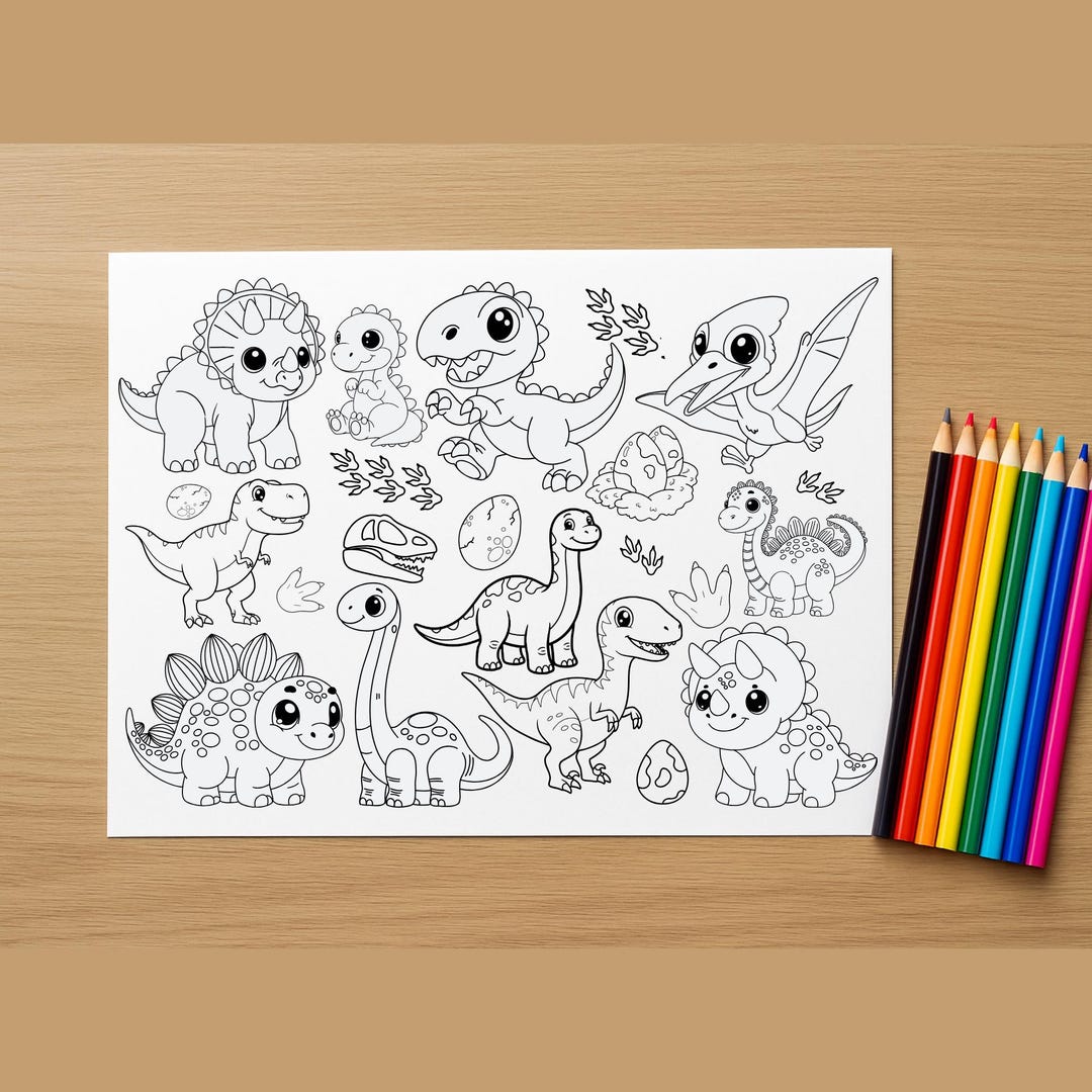 Dinosaur Coloring Placemat / Poster for Kids | Printable PDF | Dino ...