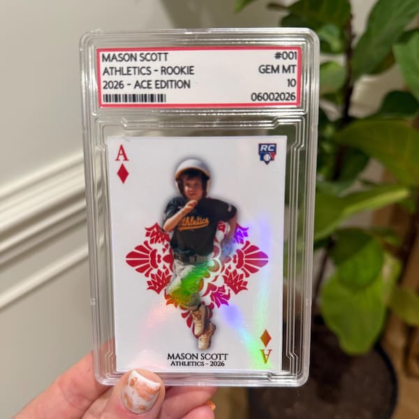Custom Ace Style Trading Card in Graded Slab Case | Personalized Team Card | Youth Sports Gift | Football Baseball Basketball Soccer Hockey