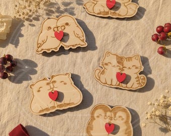 Magnets en bois - Collection "Bisous bois" St Valentin