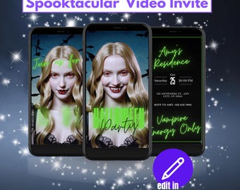 Spooky Vampire Video Invitation Template – Halloween Party Video Invite | Editable MP4 & Canva Digital Download