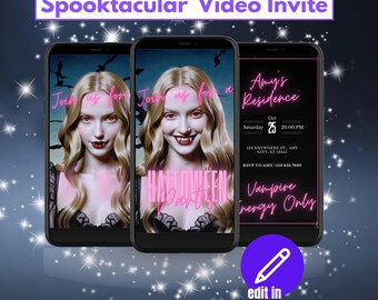 Spooky Vampire Video Invitation Template – Halloween Party Video Invite | Editable MP4 & Canva Digital Download