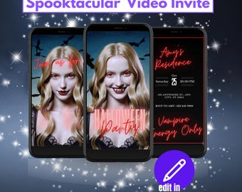 Spooky Vampire Video Invitation Template – Halloween Party Video Invite | Editable MP4 & Canva Digital Download