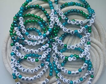 Taylor Swift Debut Era Bracelet Set | Full Album Tracklist Bracelets | Teal Blue Green Beads | Butterfly Beads | Swiftie Jewelry Gift