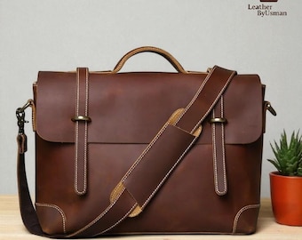 Mens Genuine Leather Bags, Cowhide Retro Messenger Bags, Large Capacity Office Briefcase, Vintage Style Shoulder Bags, Y2k Portable Bags