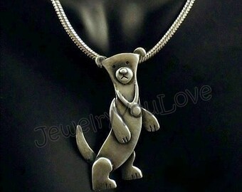 Ferret Necklace / Sterling Silver Pet Ferret Necklace  - Mocha