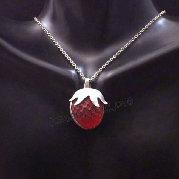 Sterling Silver + Glass Strawberry Necklace