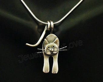 Cat Necklace / Sterling Silver Pet Cat Necklace - Cosmos