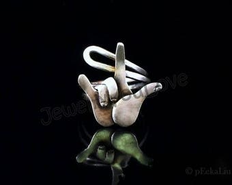 Sign Language Ring / Sterling Silver I Love You Sign Language Ring