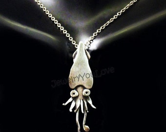 Sterling Silver Squid / Calamari / Tentacle Jewelry/ Necklace - Inky