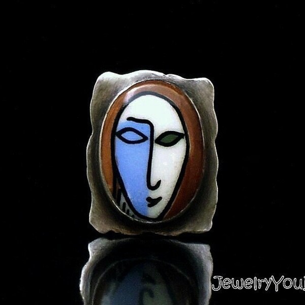 Sterling Silver Panited Face Ring  -  "READY TO SHIP"