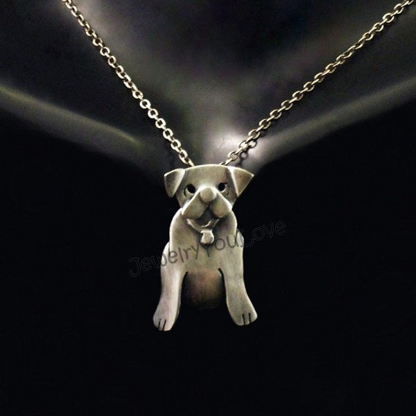 Sterling Silver Pet / Dog Moving Pug Necklace  -  Spark