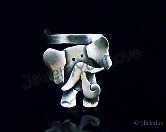 Adjustable Sterling Silver Elephant Ring - Ellie