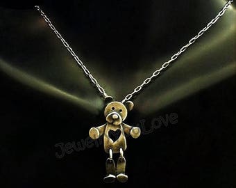 Bear Necklace / Sterling Silver Teddy Love Bear Necklace