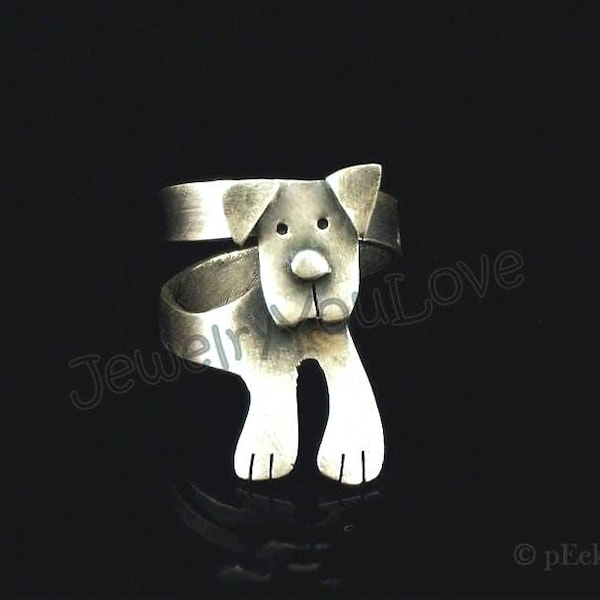 Adjustable Sterling Silver Labrador Ring - Buddy
