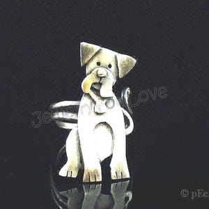 Adjustable Sterling Silver Boxer Dog Ring - Ruby