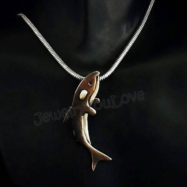 Killer Whale Necklace / Sterling Silver Sea Killer Whale Necklace - Orca