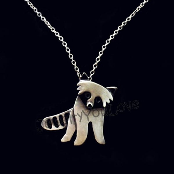 Sterling Silver Wild Animal/ Zoo Animal Raccoon Necklace - Bandit