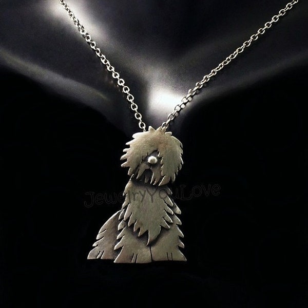 Old English Sheepdog Necklace / Sterling Silver Dog/pet Old English Sheepdog Necklace - Mop