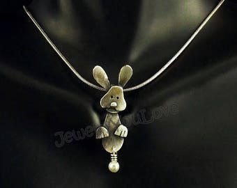 Rabbit Necklace / Sterling Silver Wild/Pet Rabbit Necklace - Cottontail