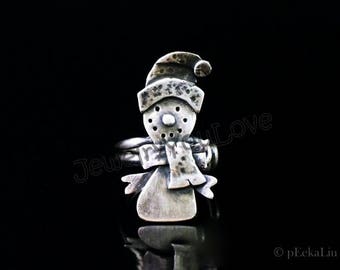 Snowman Ring / Sterling Silver Window Snowman Ring